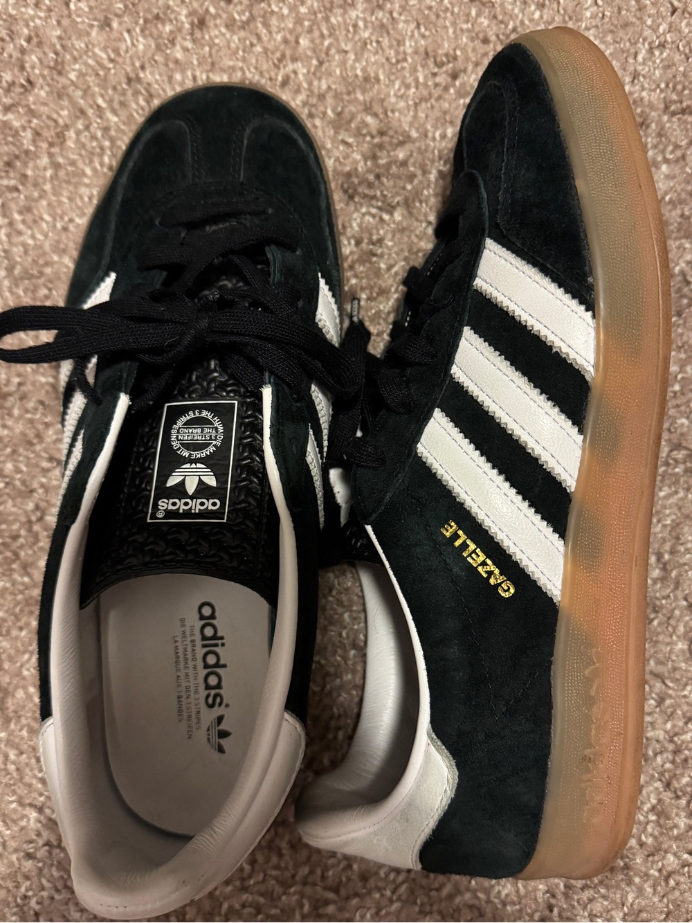 adidas Black & White Gazelle Suede Sneakers with Gum Sole